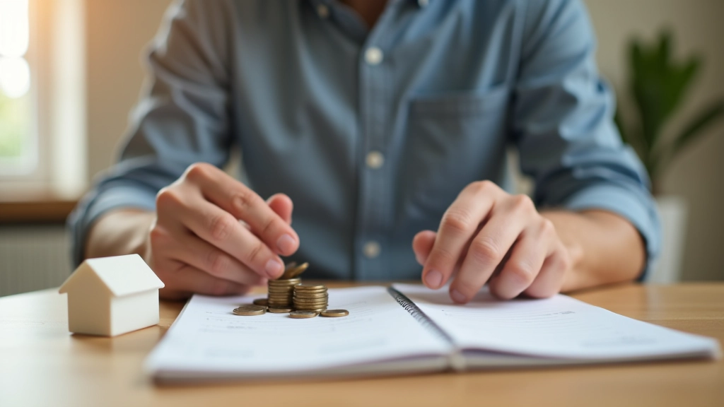 Maison en miniature avec pièces de monnaie et carnet de suivi d'épargne