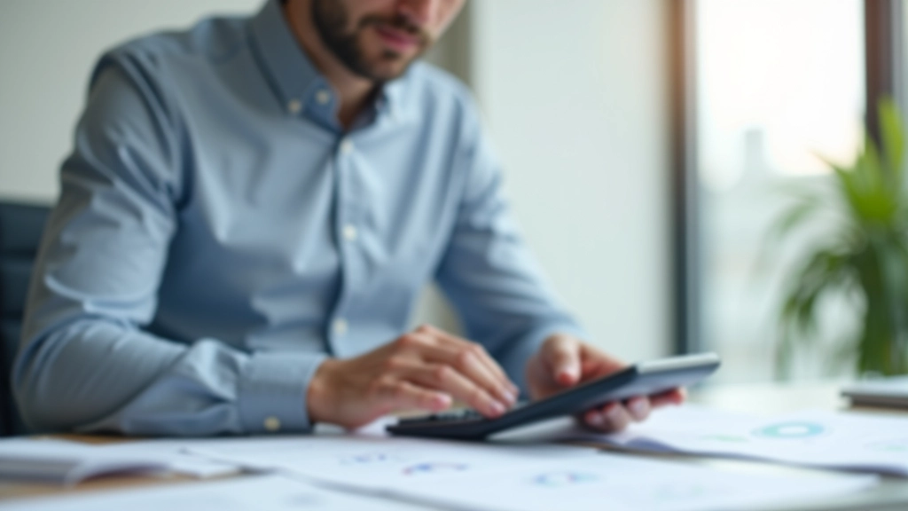 Calculatrice et documents financiers sur un bureau avec graphiques de croissance